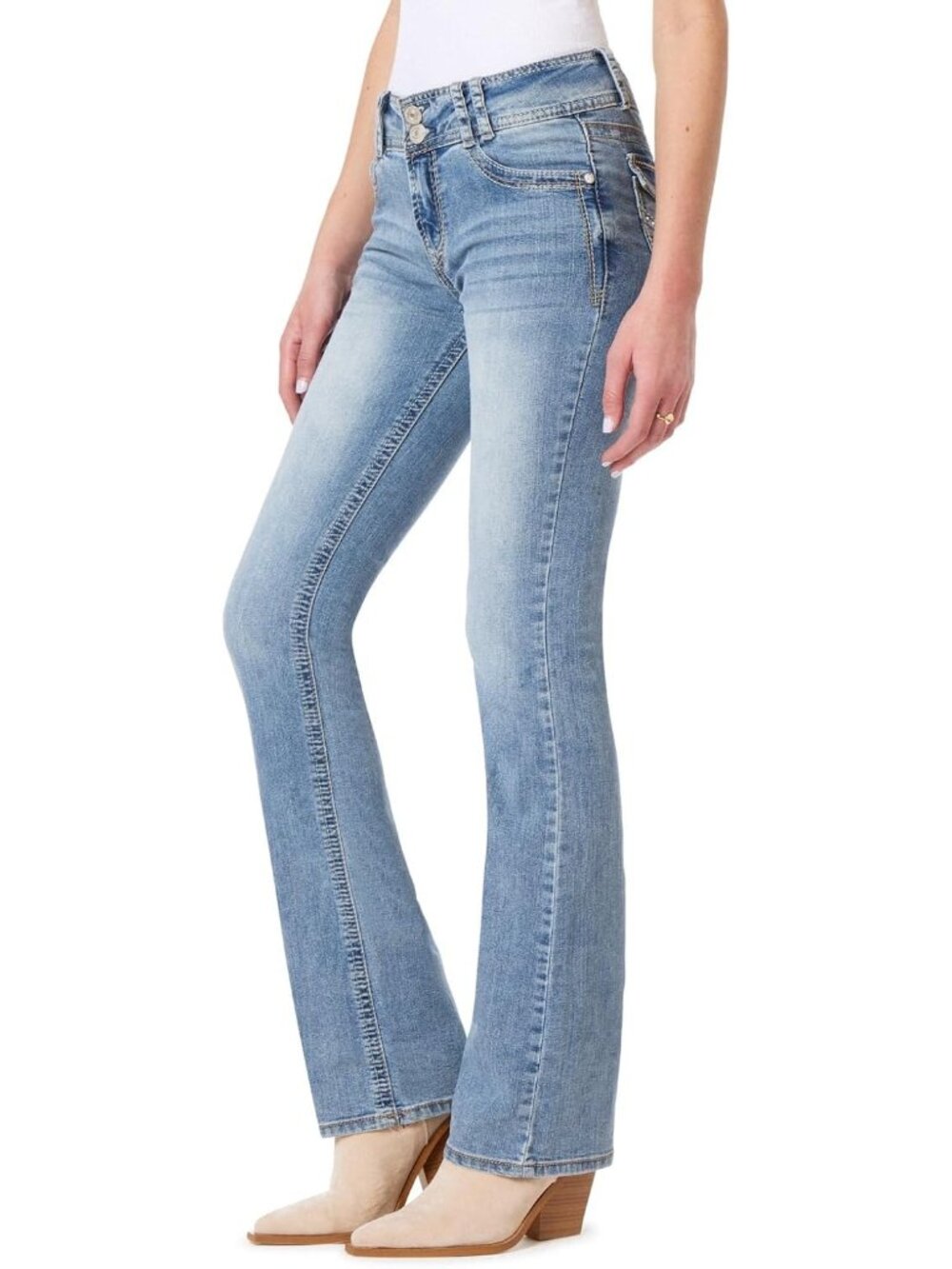 Women Andrea Mid Rise Stretch Denim Trendy Classic Luscious Curvy Bootcut Jeans